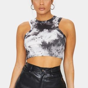 pretty little thing black tie dye tank top